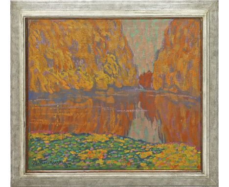 Walter-Kurau, Johann (1869 Mitau/Kurland – 1932 Berlin) Fauvistisches Seeufer im "Herbst", so verso auf Etikett betitelt. Öl/