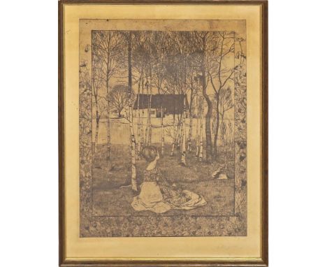 Vogeler, Heinrich (1872 Bremen 1942) "Frühling". Radierung/Aquatinta/Bütten (gebräunt, fleckig, verkürzt), re. u. mit Bleisti