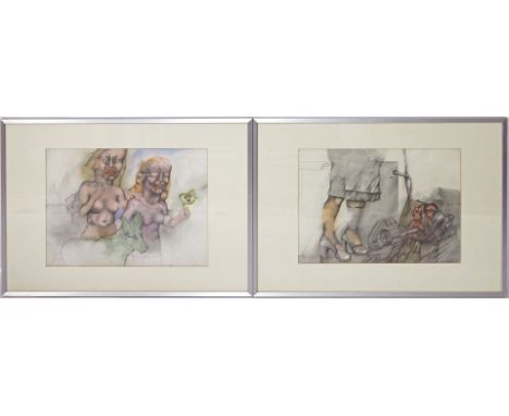 Vogelgesang, Klaus (geb. 1945 in Radebeul) Zwei Arbeiten ohne Titel. Zeichnungen bzw. Mischtechnik/Papier, je mit Bleistift s