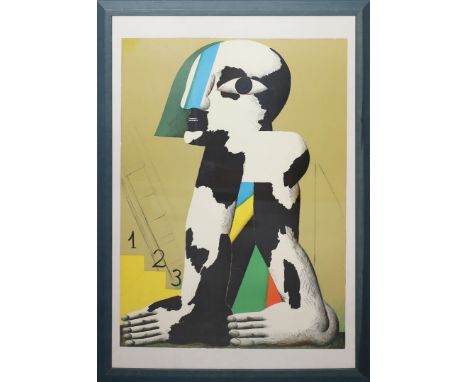 Antes, Horst (geb.1936 Heppenheim) "Schwarz-weiß-gefleckte Figur". Farblithographie/leichtem Karton (min. Lagerungsspuren, Ka