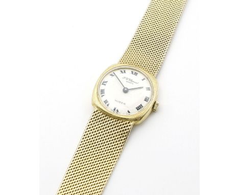 Damenschmuckbanduhr "Chopard", für Huber in München. Quadratisch gerundetes Gehäuse und angesetztes Milanaiseband 750/000 GG,