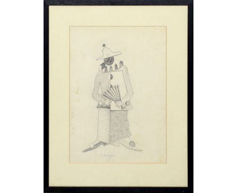 Ausleger, Rudolf (1897 Weißenfels - Berlin 1974), att. Pierrot. Bleistiftzeichnung/Papier (fleckig, ungeöffnet), mittig u. si