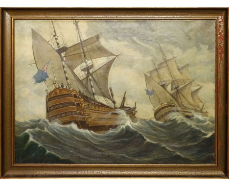 Jensen, Prof. Alfred (1859 Randers - Hamburg 1935), wohl Zwei englische Kriegsschiffe, einmal schiffbrüchig, auf stürmischer 