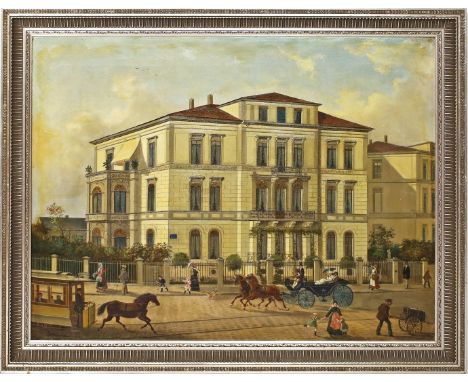 Unbekannter Maler (Ende 19. Jh.) Belebte Straße in Berlin (?) mit Palais. Öl/Lwd. (doubliert), li. u. undeutlich sign. 62x 82