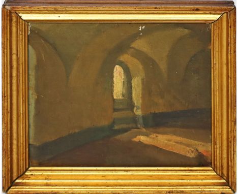 Henningsen, Erik (1855 Hjørring - Kopenhagen 1930) Studie eines Innenraumes mit Fensternische. Öl/Holz (kl. Fehlstellen), ver