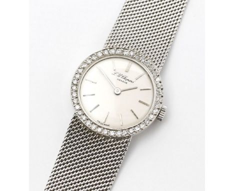 Damenarmbanduhr "Chopard". Rundes Gehäuse und angesetztes Milanaiseband aus 750/000 WG, brutto 43,9 g. Lunette umlaufend bese