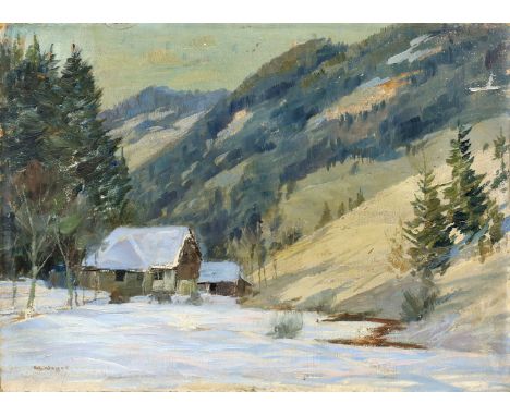 Nagel, Wilhelm (1866 Mannheim - Baden-Baden 1945) Winter im Schwarzwald. Öl/Malkarton (Farbausfälle, l. besch.), li. u. sign.