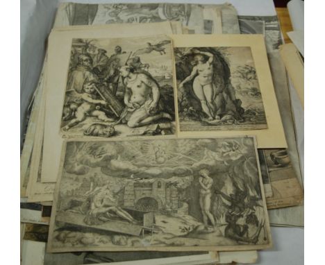 A folio of assorted Old Master monochrome engravings, to include after Rembrandt, all loose, in various conditions (a lot)   