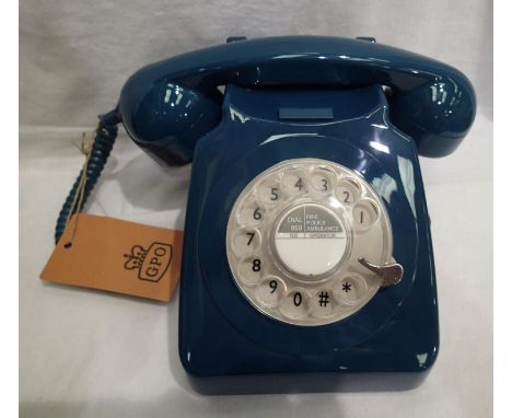 Petrol / Azure blue 1960/1970s style rotary telephone, compatible with modern telephone banking and any standard analogue lan