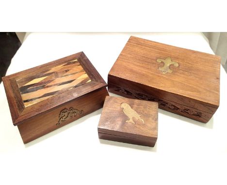 Three wooden boxes. P&amp;P Group 2 (£18+VAT for the first lot and £3+VAT for subsequent lots) 