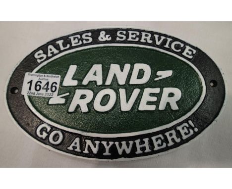 Cast iron Land Rover Sales &amp; Service sign, 17 x 9 cm. P&amp;P Group 1 (£14+VAT for the first lot and £1+VAT for subsequen