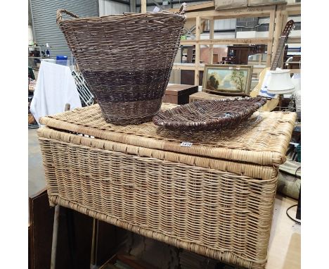 Large wicker hamper and two wicker basket. Not available for in-house P&amp;P, contact Paul O'Hea at Mailboxes on 01925 65913