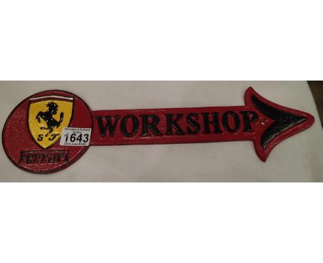 Cast iron Ferrari workshop arrow sign, 40 x 12 cm H. P&amp;P Group 2 (£18+VAT for the first lot and £3+VAT for subsequent lot