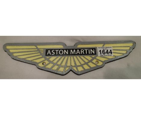 Cast iron Aston Martin sign, 35 x 10 cm H. P&amp;P Group 2 (£18+VAT for the first lot and £3+VAT for subsequent lots) 