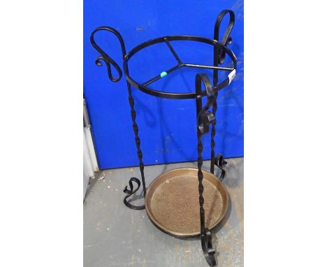 Cast metal and copper stick/umbrella stand, H: 60 cm. Not available for in-house P&amp;P, contact Paul O'Hea at Mailboxes on 