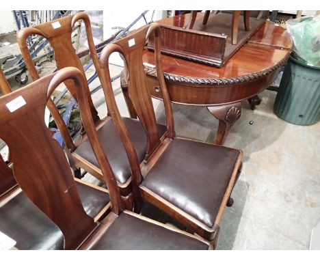 R Garnett and Sons of Warrington mahogany dining table with centre leaf and four chairs with drop seats, 177 x 105 x 80 cm. N