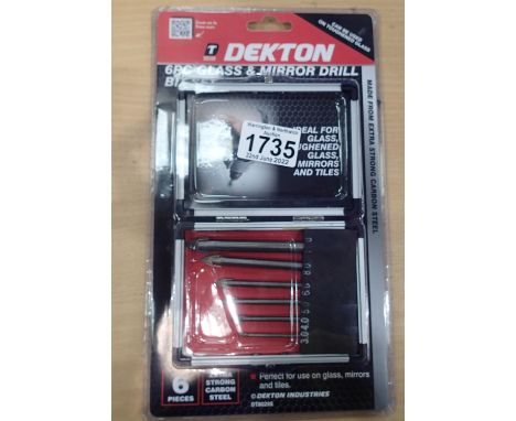 New and unused Dekton six piece glass and mirror drill bit set. P&amp;P Group 1 (£14+VAT for the first lot and £1+VAT for sub