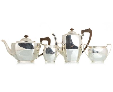GEORGE V FOUR PIECE SILVER TEA SERVICE,  WILLIAM SUCKLING, BIRMINGHAM 1932 Art Deco style, of octagonal form and raised on st
