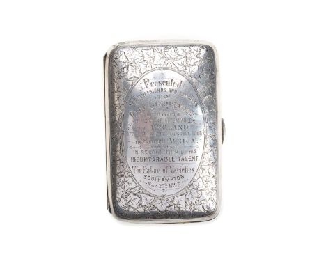 PAUL CINQUEVALLI AND PERFORMANCE INTEREST - VICTORIAN SILVER PRESENTATION CIGAR CASE, GEORGE UNITE, BIRMINGHAM 1898  of oblon