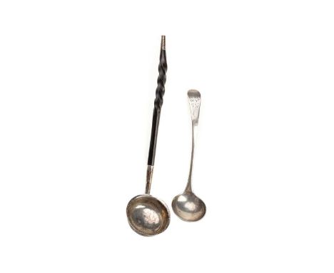 WILLIAM IV SILVER HORN HANDLED TODDY LADLE, MACKAY & CHISOLM, EDINBURGH 1833 with twist handle, along with a George III silve