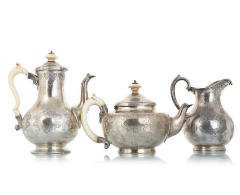 VICTORIAN SILVER TEA AND COFFEE SERVICE, GARRARDS, LONDON MARKS  comprising teapot, coffee pot and cream jug, the pots with i