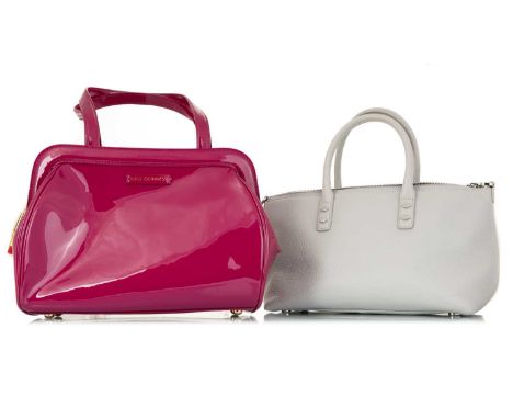 LULU GUINNESS, TWO HANDBAGS, ALONG WITH A CLUTCH BAG, PURSE AND BAG CHARM one handbag in purple gloss with lipstick-form zip,