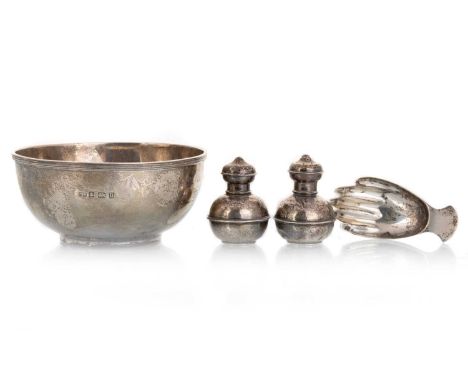 ELIZABETH II SILVER CADDY SPOON, FRANCIS HOWARD LTD, SHEFFIELD 1971 modelled in the form of a hand, along with a silver circu