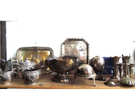 A good quality 19th century three piece silver plated tea set, all with vertical ribbed detail with scrolling foliate and oth