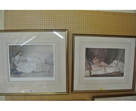 Two coloured limited edition prints after Sir William Russell Flint - Looking Glass, showing a model observing herself in a m