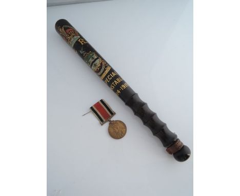 A Special Constable truncheon with applied transfer detail showing the Blackburn City crest, Royal cypher and dated 1914-1919