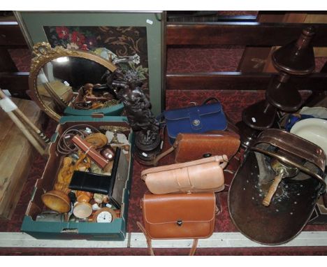 A substantial miscellaneous collection to include a large Victorian copper coal scuttle with associated brass trowel, a selec