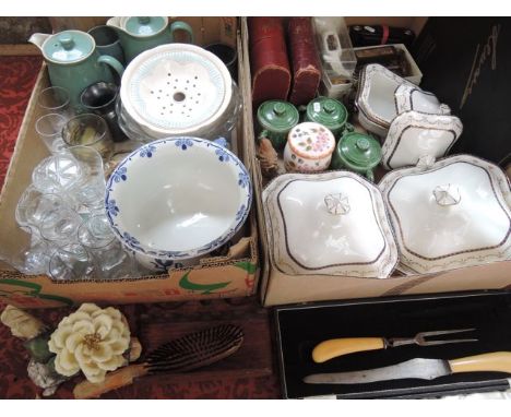 A collection of ceramics, glassware and other miscellaneous items including an early 20th century chamber pot with Art Nouvea