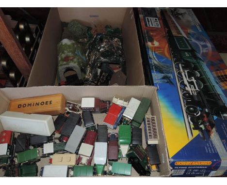 A selection of vintage model railway effects to include two tunnel structures with naturalistic painted and applied finish, n