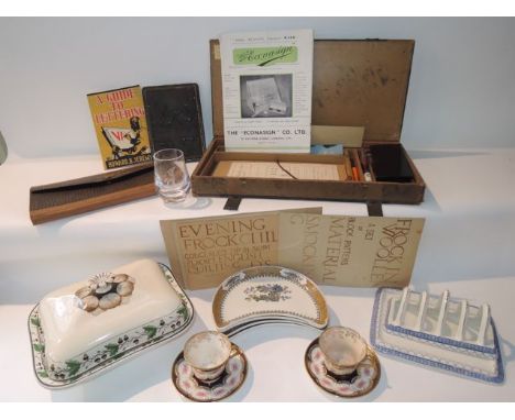 A collection of ceramics and other miscellaneous items including an early 19th century cream ware tureen and cover with paint