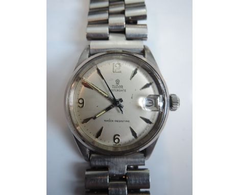 A gentleman's stainless steel wristwatch, Rolex Tudor Prince Oysterdate, the silvered dial with silver Arabic and baton numer
