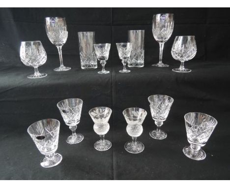 Seven boxed crystal effects to include two heavy Gleneagles crystal tumblers with cut detail together with two claret glasses