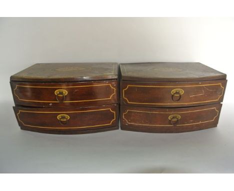 A pair of vintage novelty advertising tins, each in the form of Georgian mahogany bow fronted chest of two drawers, with simu