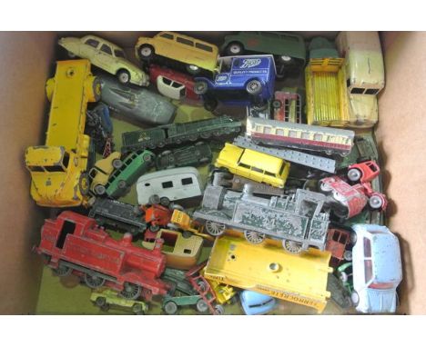 A selection of vintage die cast model vehicles to include a Dinky Leyland Comic, a Corgi Bedford Dormobile, a Bedford fire te