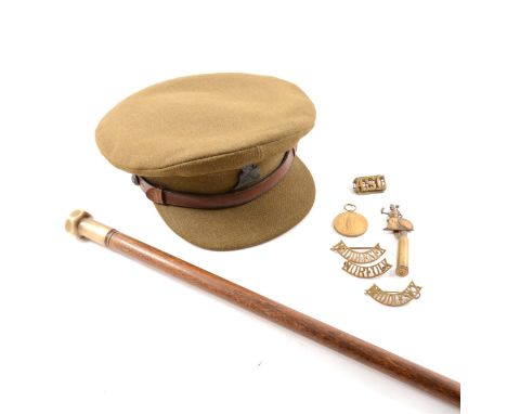 Pte. R H Norton 10- London Reg. 425776 Victory medal, cap and swagger stick,various military buttons, badges - Norfolk, ASC, 