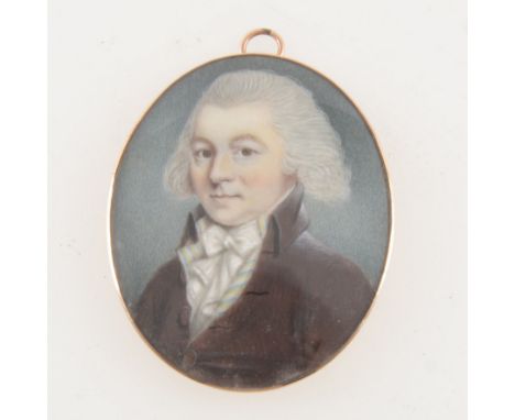 English School, 19th Century, miniature portrait of a gentleman, head and shoulders, with a dark jacket and bow tie, unsigned