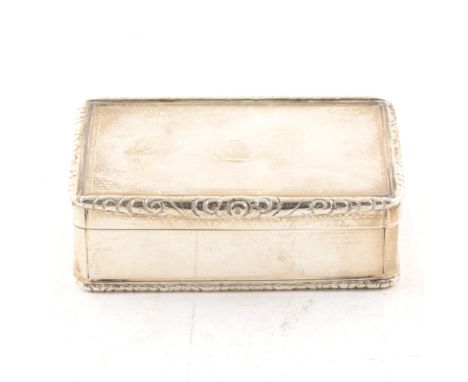 Victorian silver snuff box, by Edward Edwards II, London 1841, rectangular form with a cast edge, engine turned panels, the l