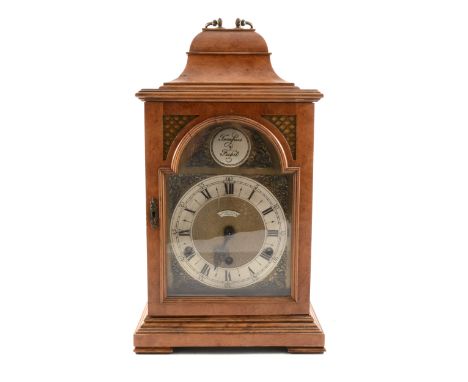 George III style burr walnut bracket clock by Kendal &amp; Dent, the case with brass mounts, seven inch arched dial, the move