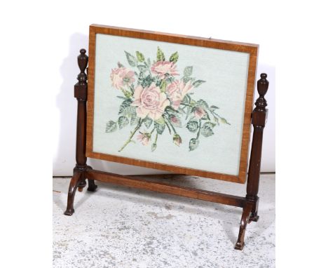 Needlework firescreen, mahogany frame, 67cm.