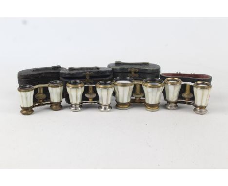 4 x Antique / Vintage Mother Of Pearl Opera Glasses Inc. French Made w/ Cases  Ideal for props / display pieces if not for us