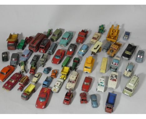 A box of play worn die-cast model cars including- Triang, Corgi and Dinky 