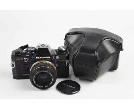 Olympus OM10 Quartz SLR Film Camera (All Black) w/ Olympus OM-System 50mm F/1.8 Lens &amp; Case (This set does NOT include th