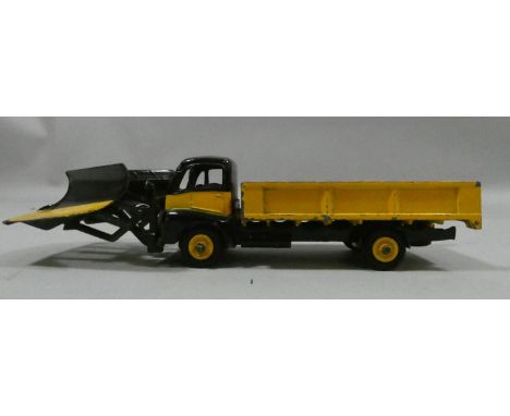 A Dinky Supertoys 958 Guy Warrior Snow Plough, yellow/black body and blade, with spare wheel, lacking blue light. 