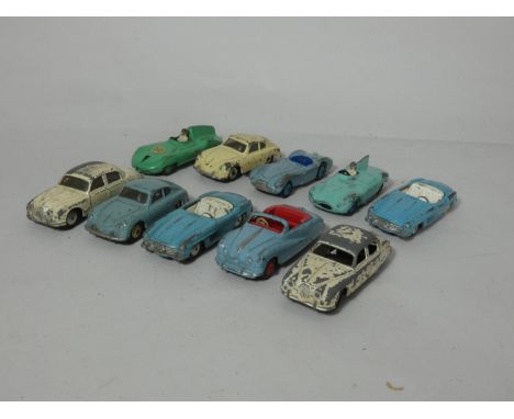 A collection of Dinky and Corgi die-cast model cars, to include- Porsche 356A, Jaguar 24 litre, Jaguar type D, Mercedes-Benz 