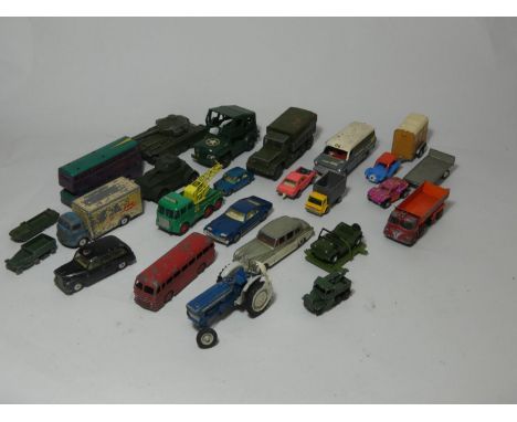 A Dinky centurion tank 161 together with Dinky and Corgi military vehicles, and other play worn die-cast models. 