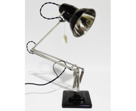 Herbert Terry anglepoise lamp - polished aluminium with black shade and square stepped base.